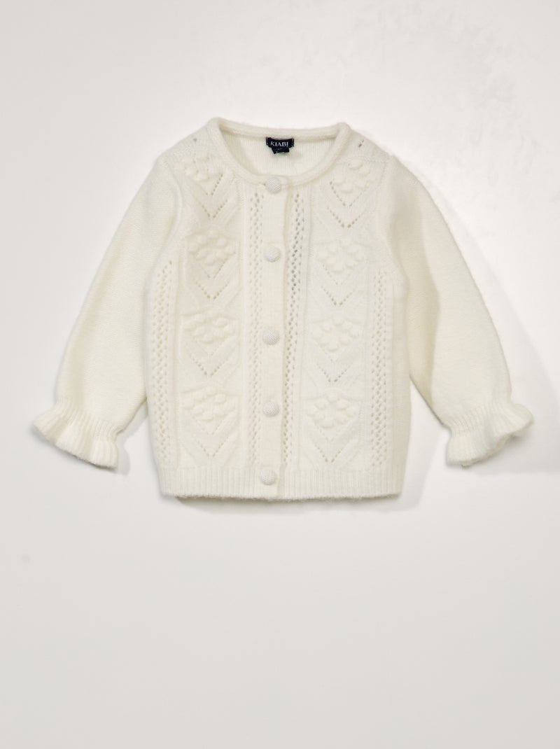 Gebreid vest met fantasiepatroontje WIT - Kiabi