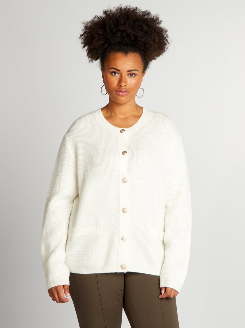 Blauw Oversized Gebreid Vest met Gouden Knopen