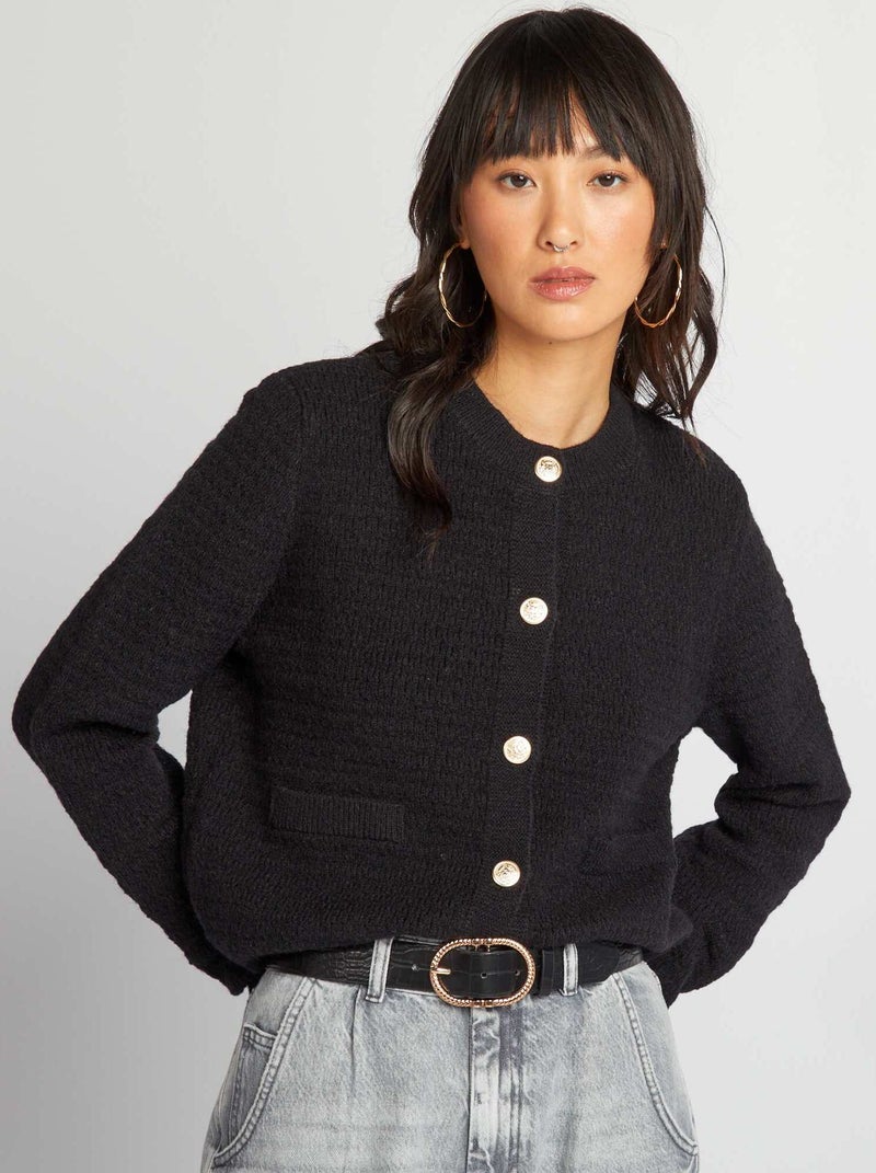 Gebreid vest met knopen ZWART - Kiabi