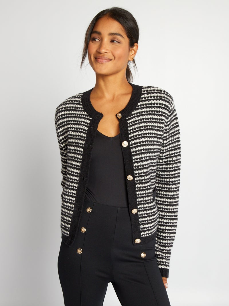 Gebreid vest met knopen ZWART - Kiabi