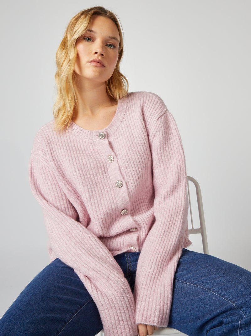 Gebreid vest met ribbelpatroon en sierknopen ROSE - Kiabi