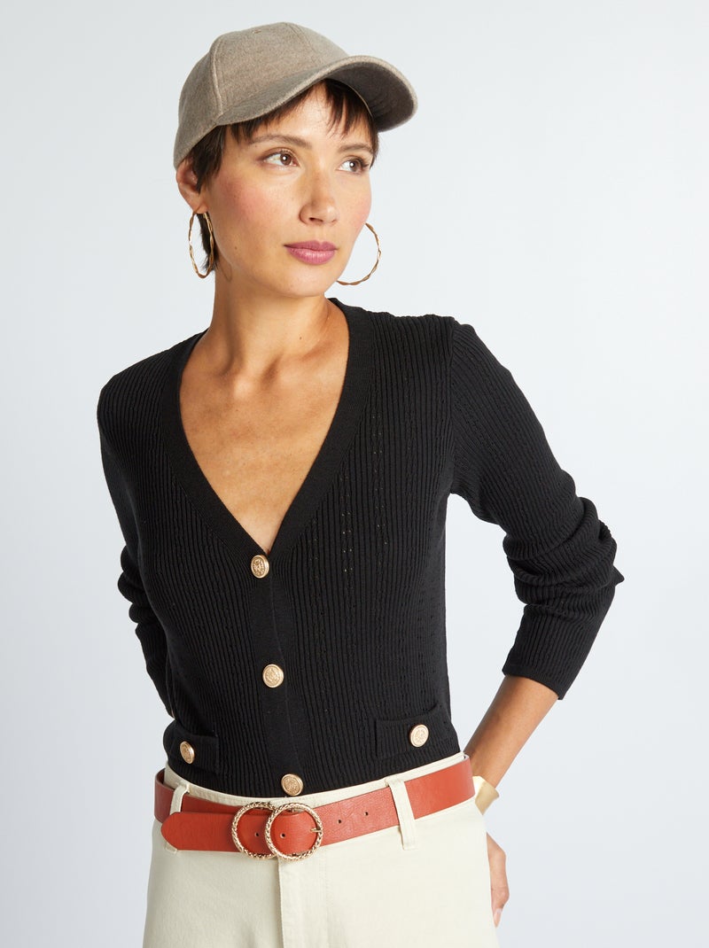 Gebreid vest met ribbelpatroontje ZWART - Kiabi