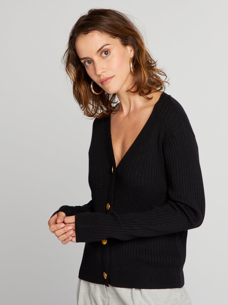 Gebreid vest met ribbelpatroontje ZWART - Kiabi