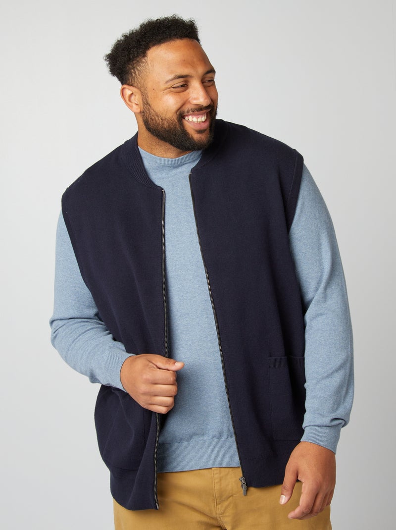 Gebreid vest met rits BLAUW - Kiabi