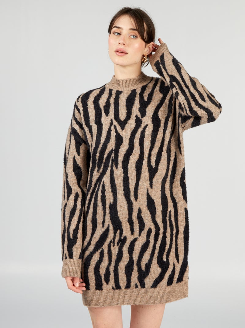Gebreide jurk met print ZWART - Kiabi
