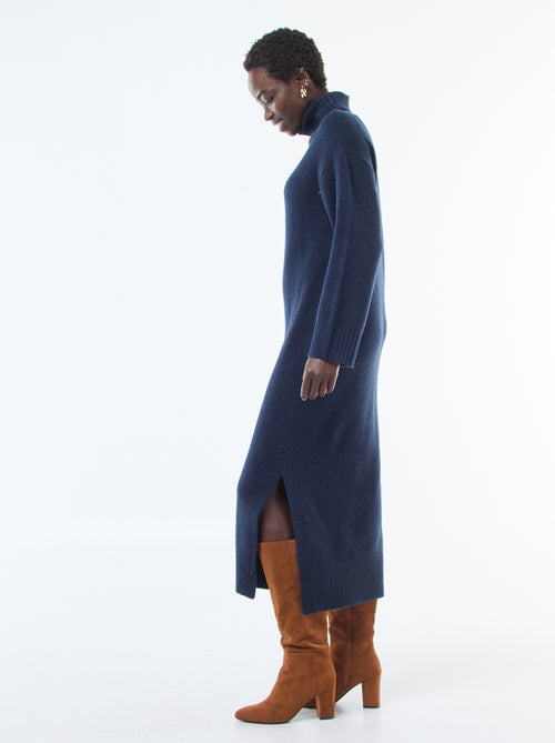 Gebreide lange jurk met col - Kiabi