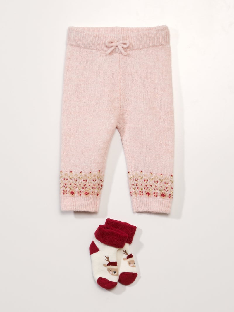 Gebreide legging + kerstsokken - 2-delig ROSE - Kiabi