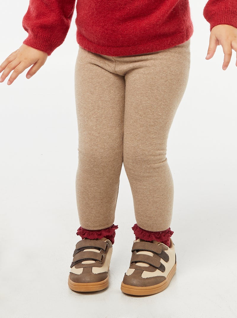 Gebreide legging met geruwde binnenzijde van effen katoen Biege - Kiabi