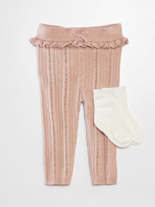 Gebreide legging van ajourtricot + sokken