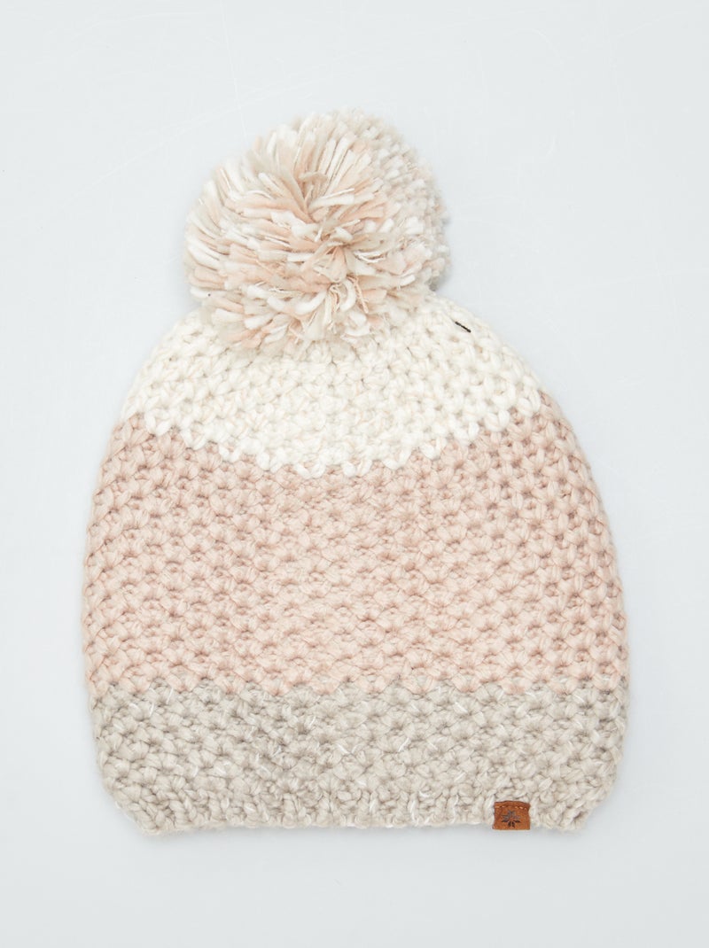 Gebreide muts met colorblock en kwastje ROSE - Kiabi