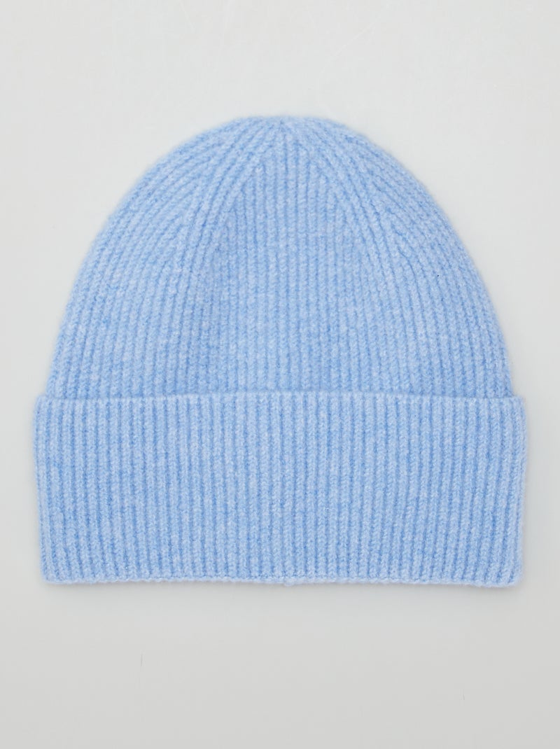 Gebreide muts met omslag BLAUW - Kiabi