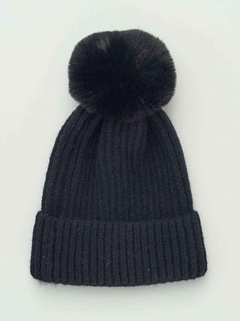 Russische gebreide winter muts navy blauw pompon dames