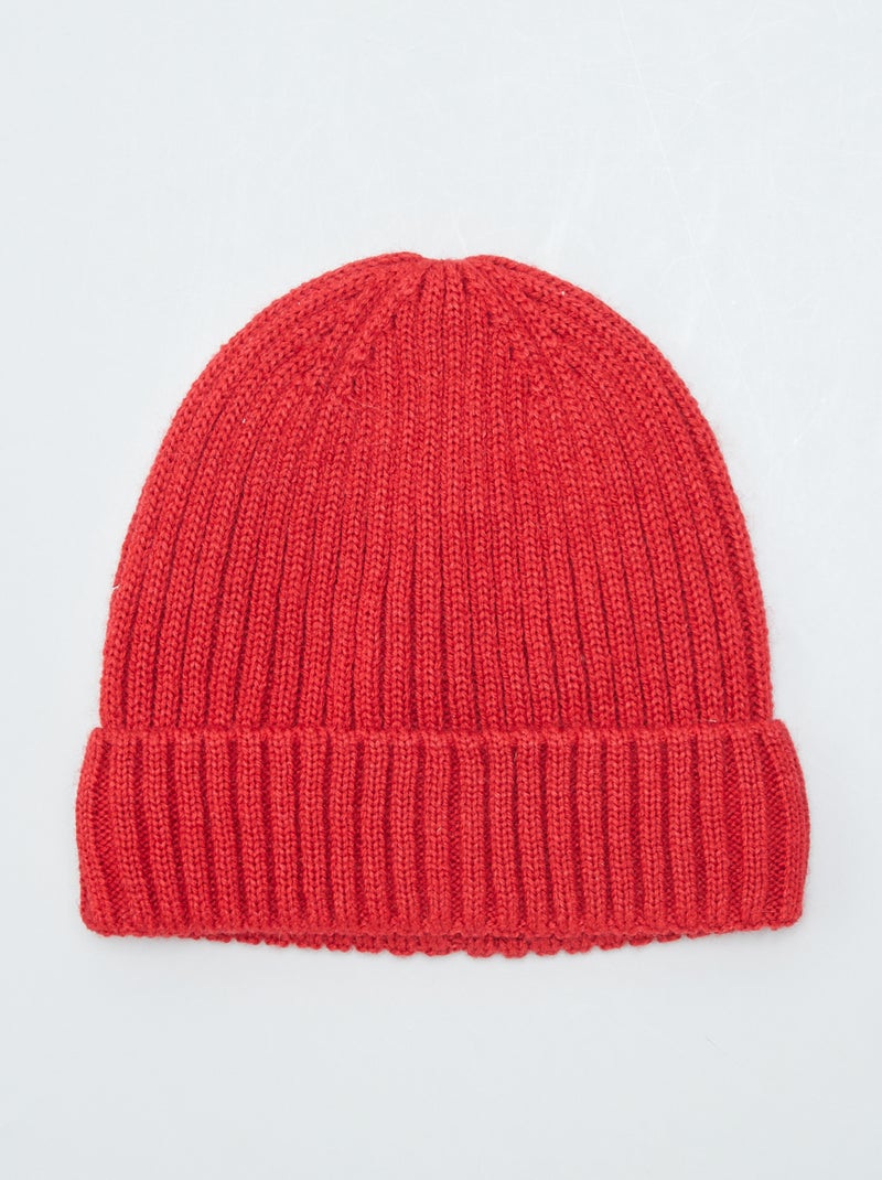 Gebreide muts met ribbelpatroon ROOD - Kiabi