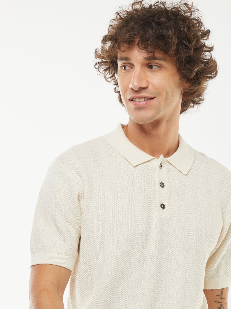 Gebreide polo met korte mouw Wit - Kiabi