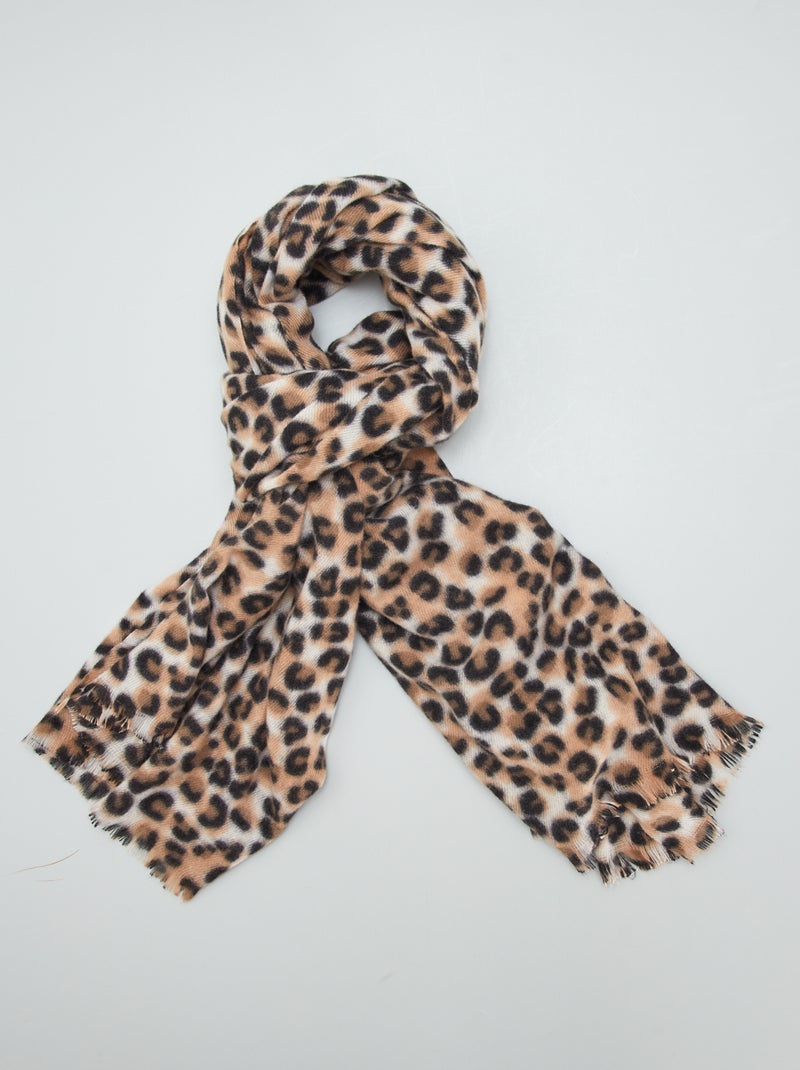 Gebreide sjaal met luipaardprint BRUIN - Kiabi