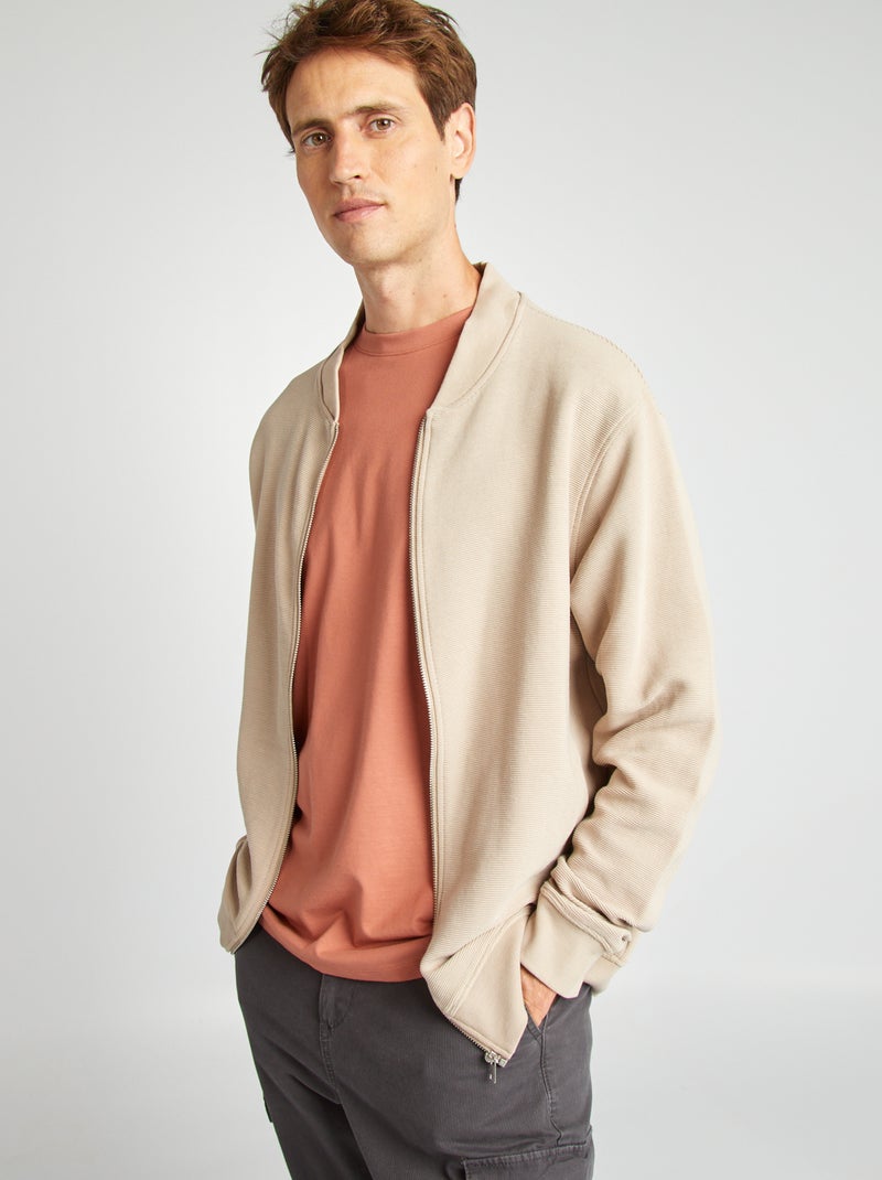 Gebreide sweater met ritssluiting BIEGE - Kiabi