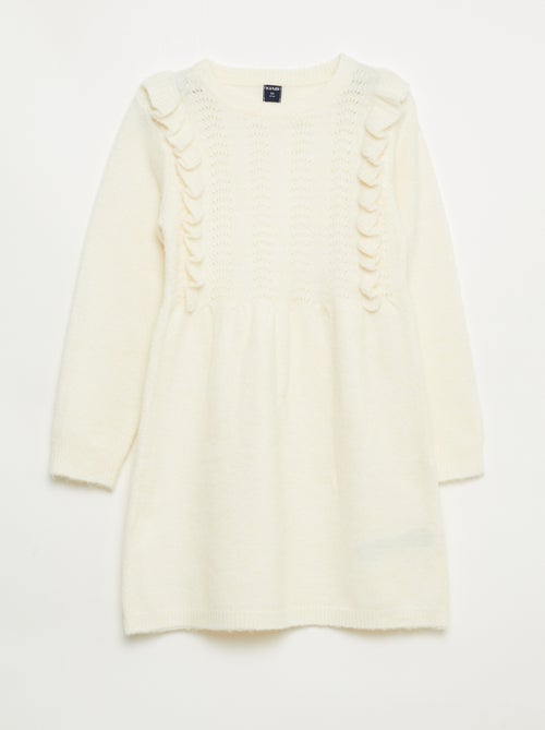 Gebreide trui jurk met ajour breisel en volants - Kiabi