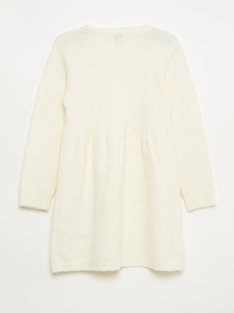 Gebreide trui jurk met ajour breisel en volants Wit - Kiabi