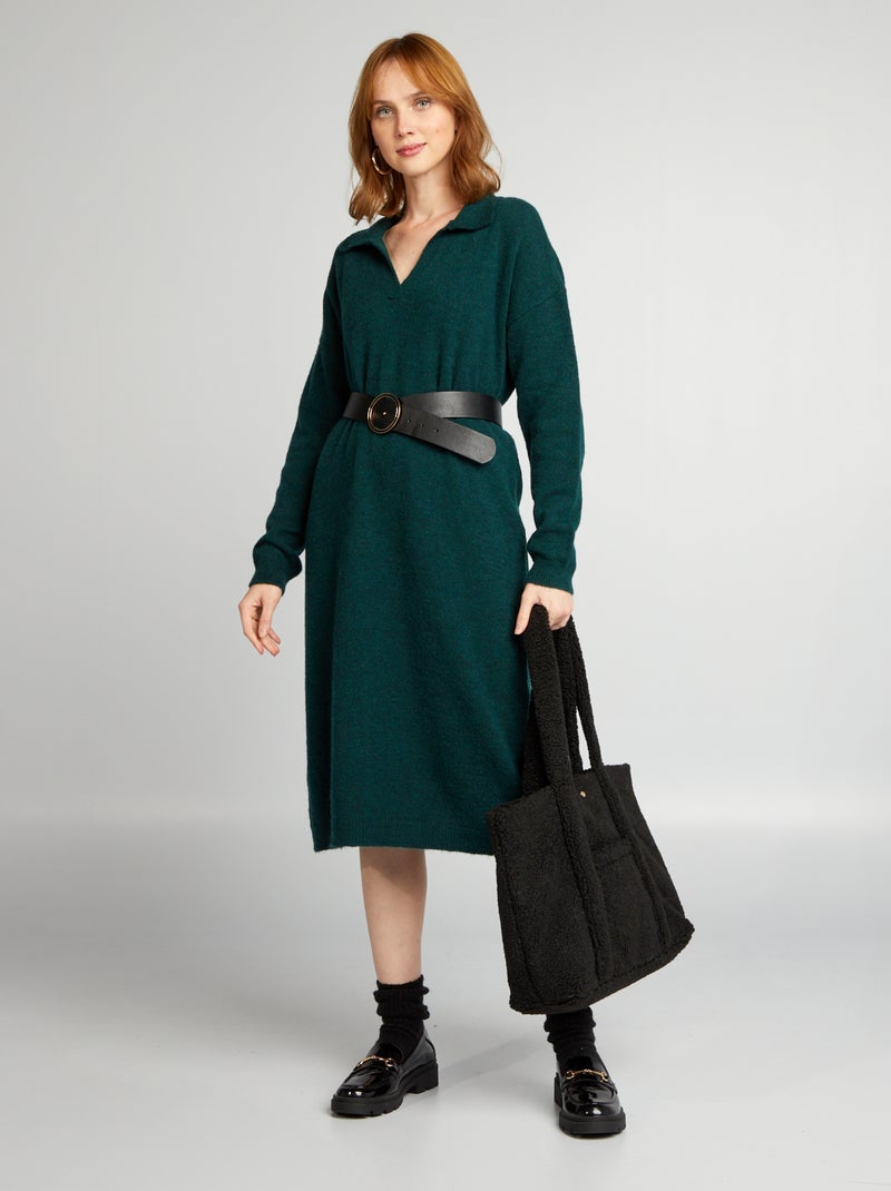 Gebreide trui-jurk met col GROEN - Kiabi