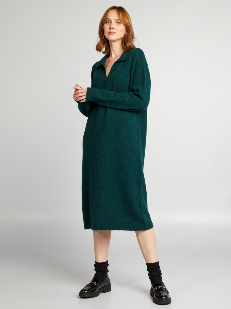 Gebreide trui-jurk met col GROEN - Kiabi