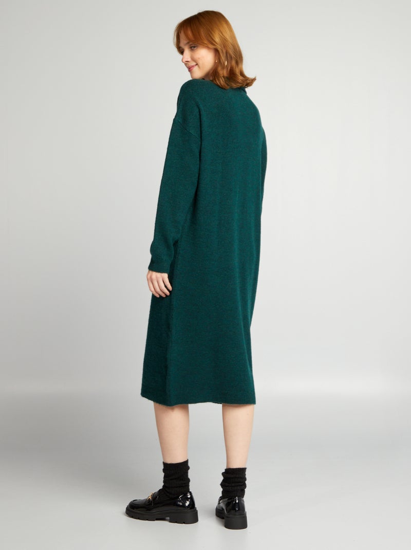 Gebreide trui-jurk met col GROEN - Kiabi