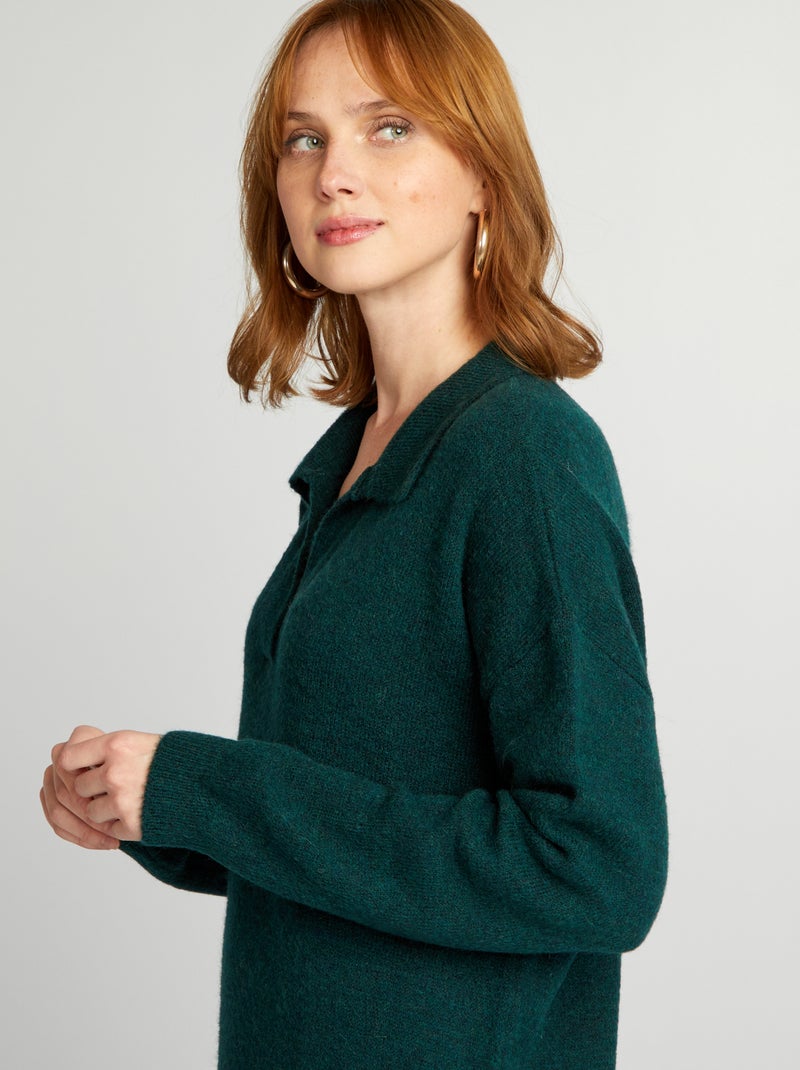 Gebreide trui-jurk met col GROEN - Kiabi