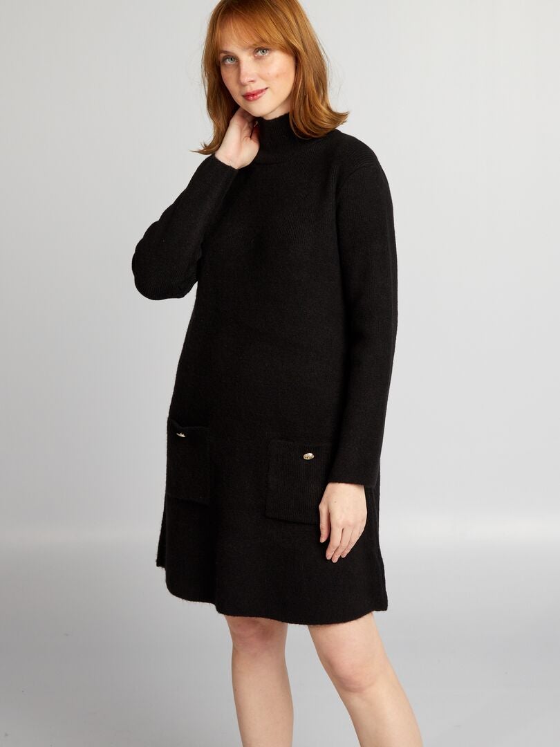 Gebreide trui-jurk - zwart - - 27.00