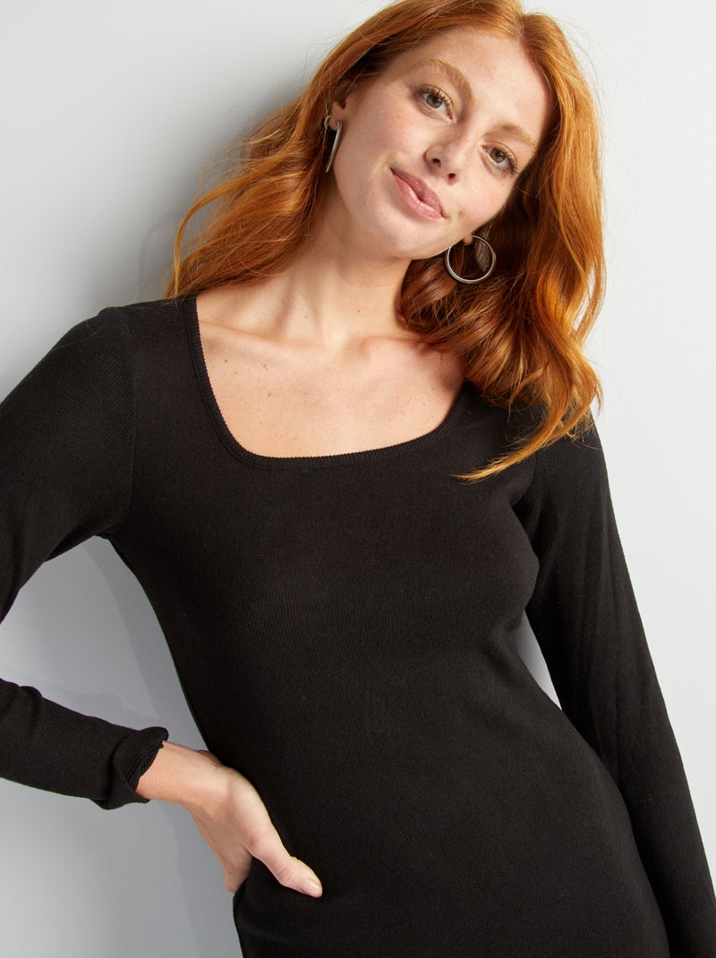 Gebreide trui-jurk zwart - Kiabi