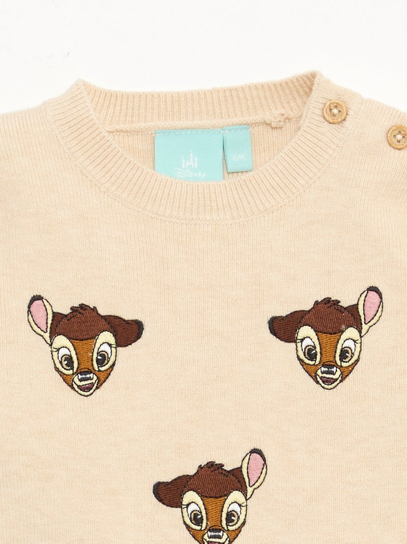 Gebreide trui met applicatie 'Disney' 'Bambi' Biege - Kiabi