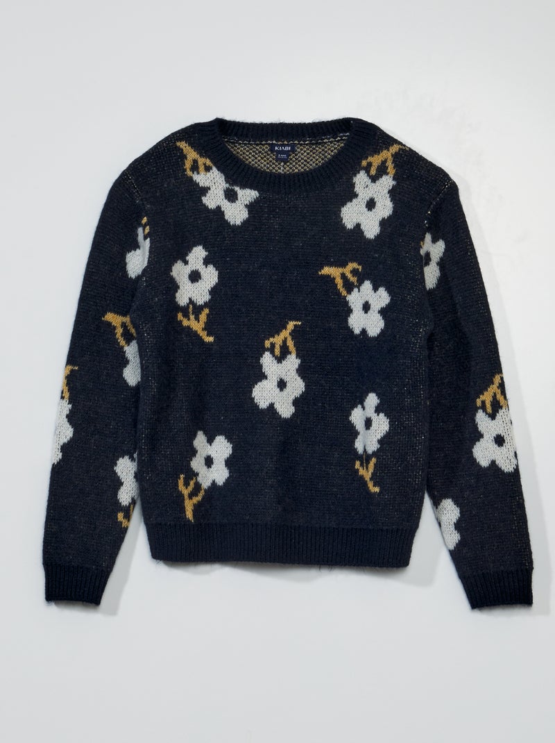 Gebreide trui met bloemmotief BLAUW - Kiabi