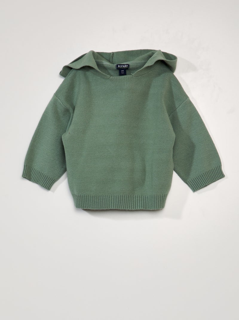 Gebreide trui met capuchon GROEN - Kiabi