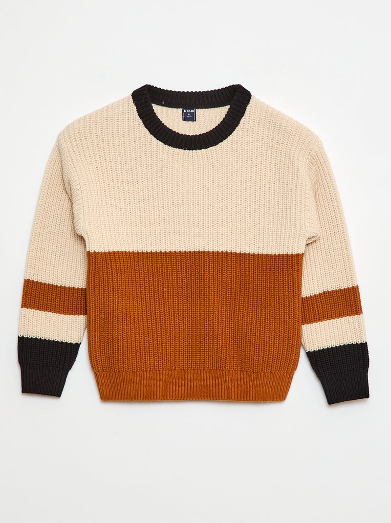 Gebreide trui met color block Biege Jongen Kiabi