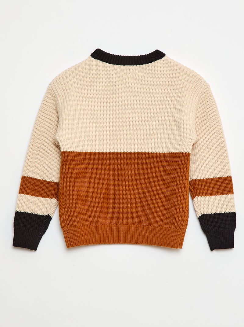 Gebreide trui met color block Biege - Kiabi