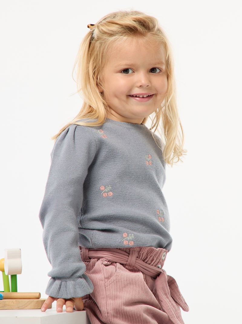 Gebreide trui met compact patroontje en borduursels Blauw - Kiabi