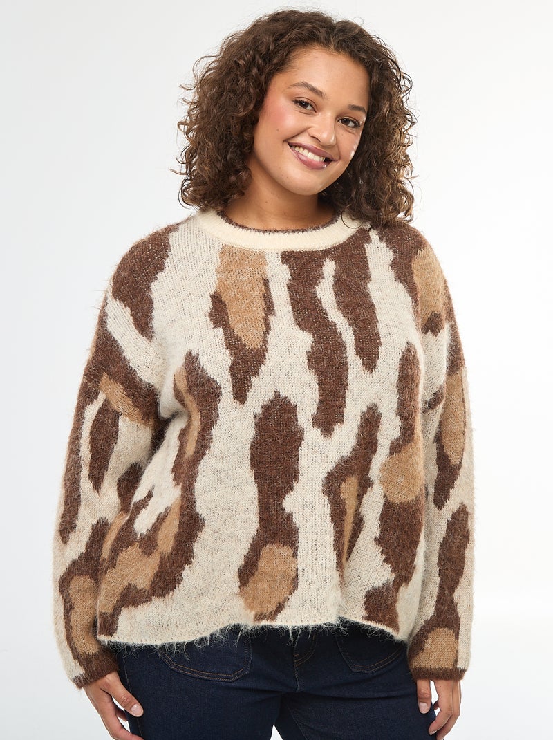 Gebreide trui met dierenhuidpatroon Wit - Kiabi