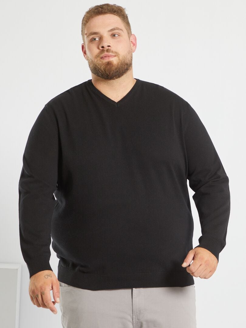 Gebreide trui met fijne jerseysteek zwart - Kiabi