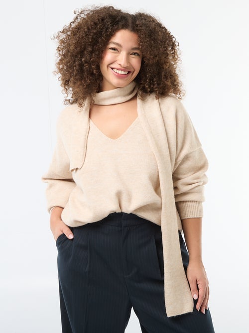 Gebreide trui met geïntegreerde sjaal - Kiabi