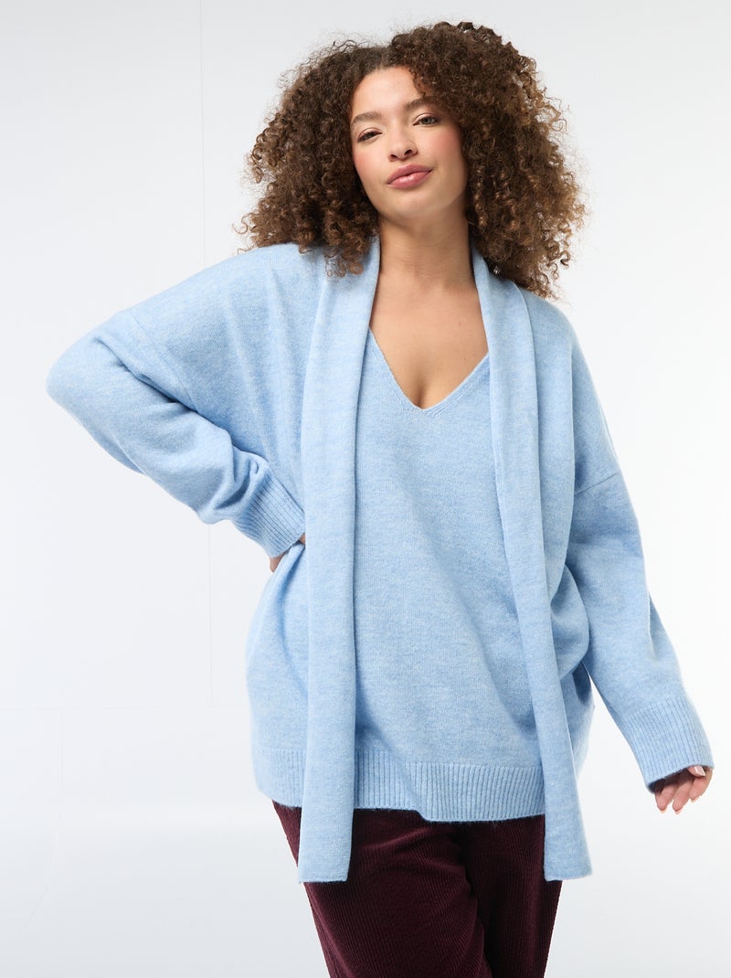 Gebreide trui met geïntegreerde sjaal Blauw - Kiabi