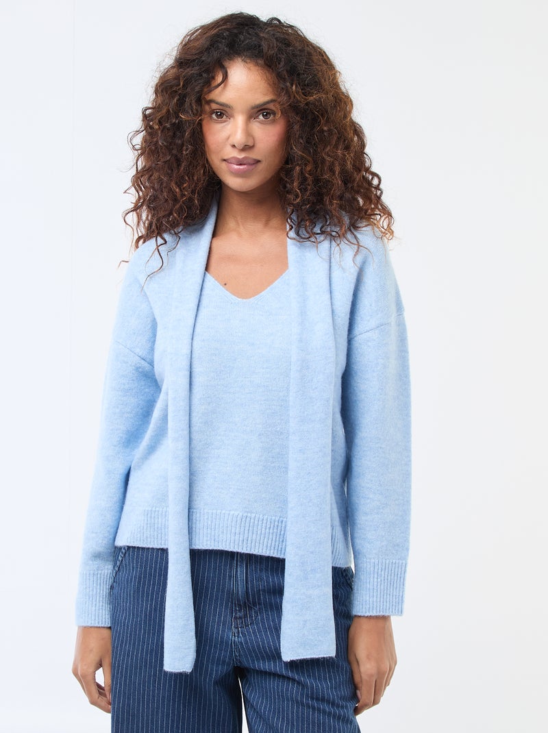 Gebreide trui met grove sjaal Blauw - Kiabi