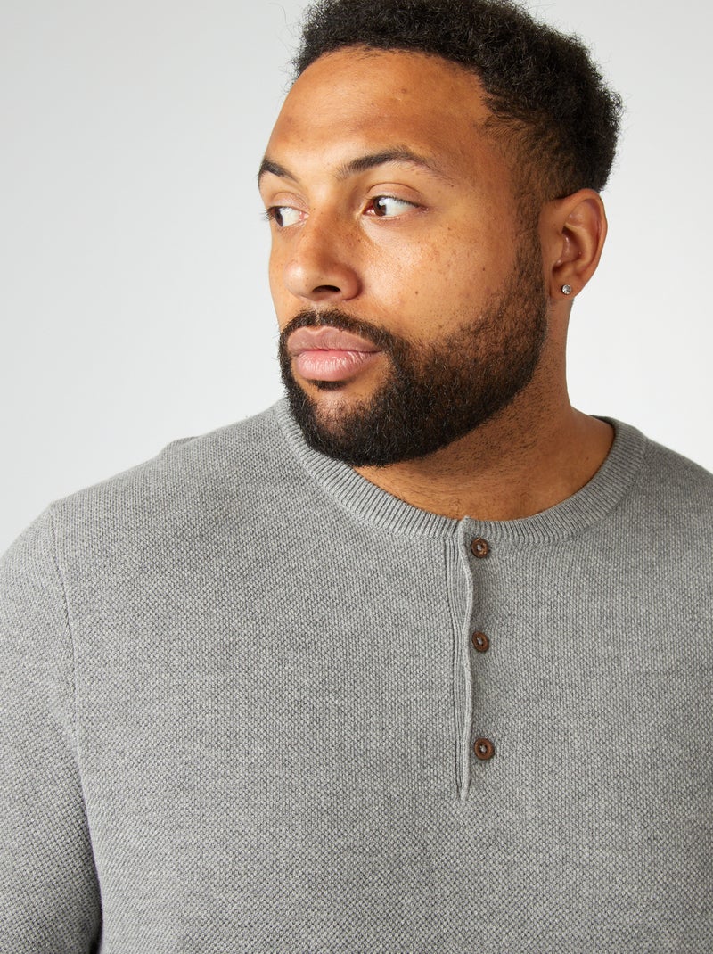 Gebreide trui met knoopjes aan de hals GRIJS - Kiabi