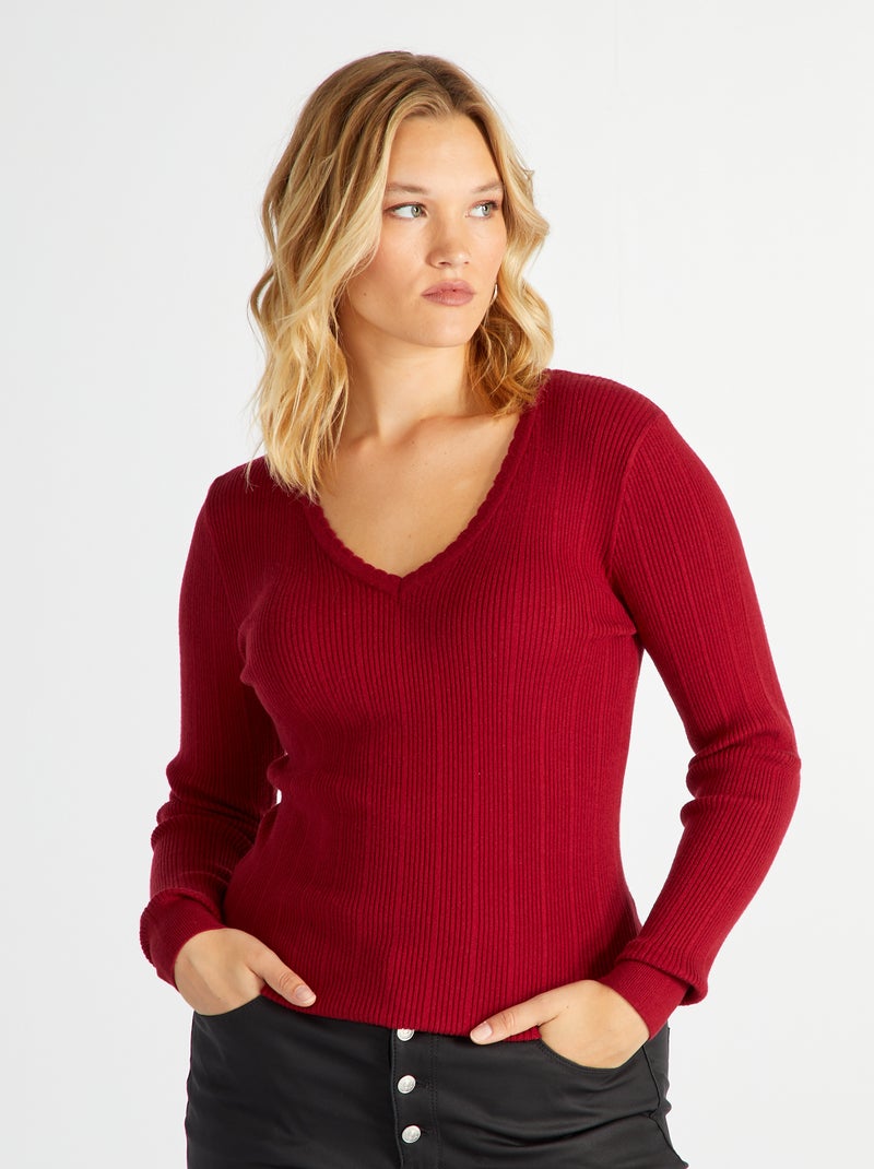 Gebreide trui met ribbelpatroon ROOD - Kiabi