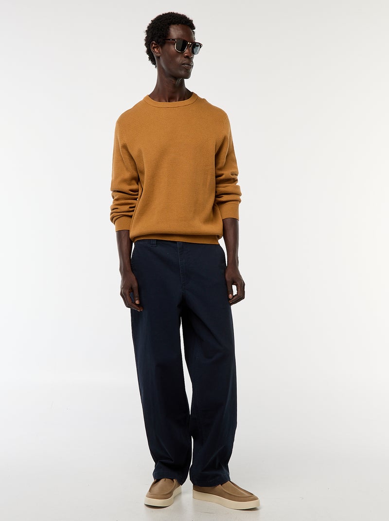 Gebreide trui met ronde hals en fantasiepatroontje Biege - Kiabi