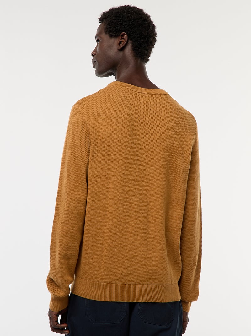 Gebreide trui met ronde hals en fantasiepatroontje Biege - Kiabi