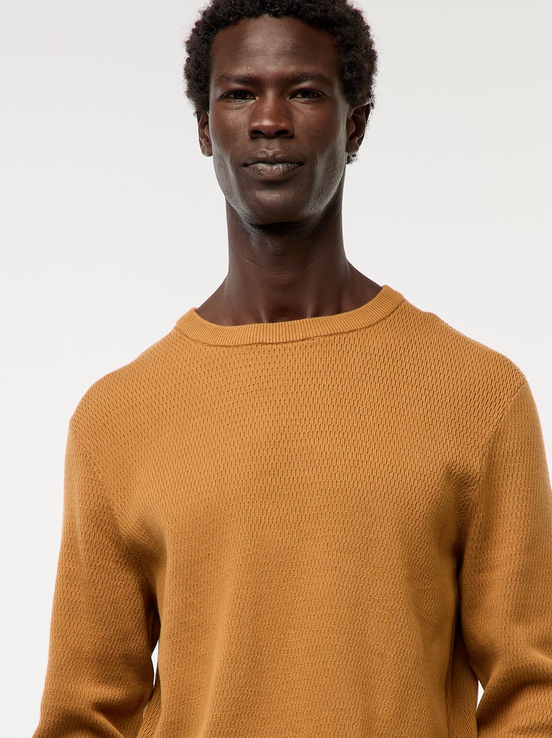 Gebreide trui met ronde hals en fantasiepatroontje Biege - Kiabi