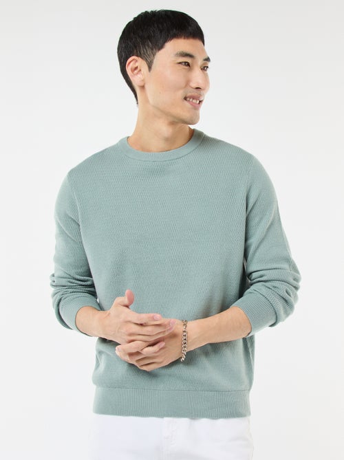 Gebreide trui met ronde hals en fantasiepatroontje - Kiabi