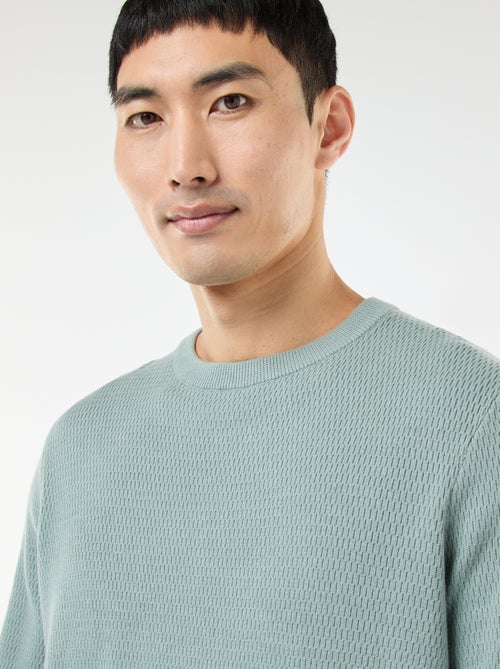 Gebreide trui met ronde hals en fantasiepatroontje - Kiabi