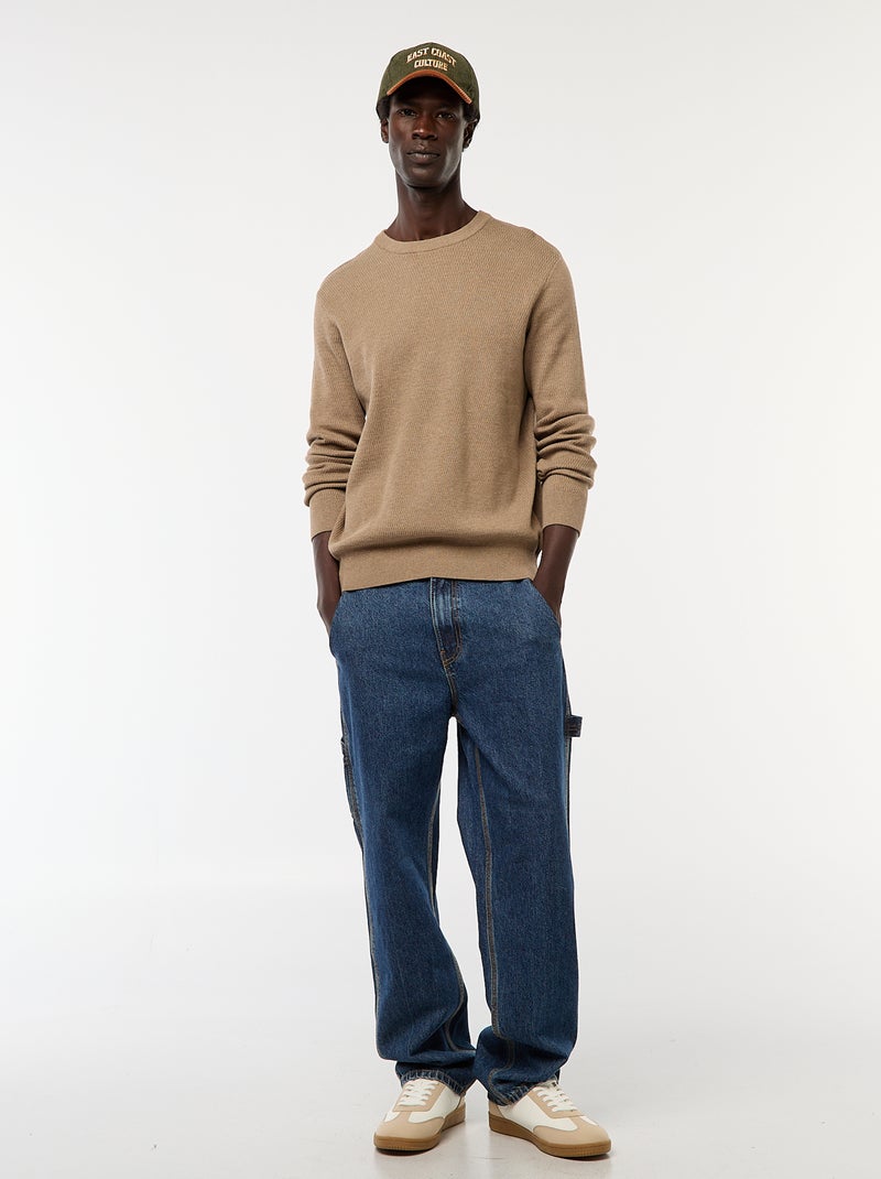 Gebreide trui met ronde hals en fantasiepatroontje Bruin - Kiabi