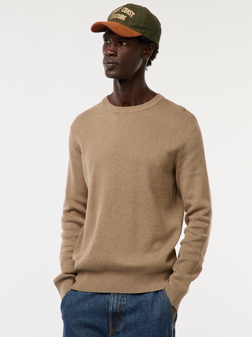 Gebreide trui met ronde hals en fantasiepatroontje - Kiabi