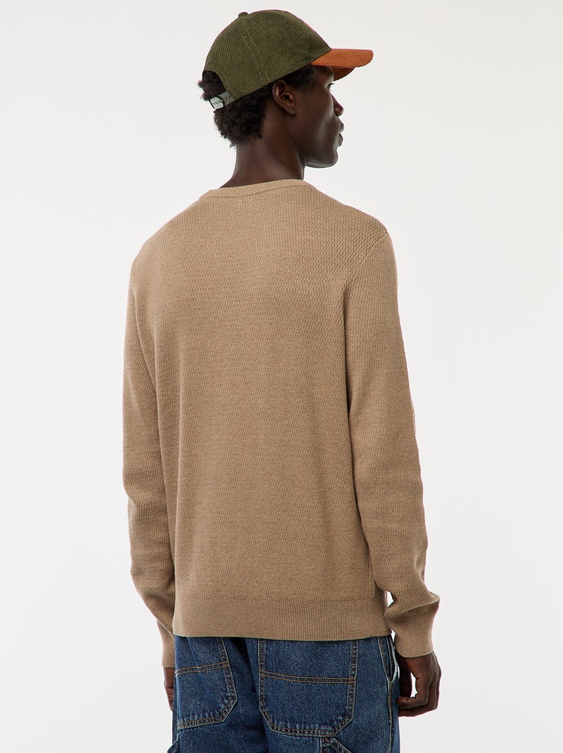 Gebreide trui met ronde hals en fantasiepatroontje Bruin - Kiabi