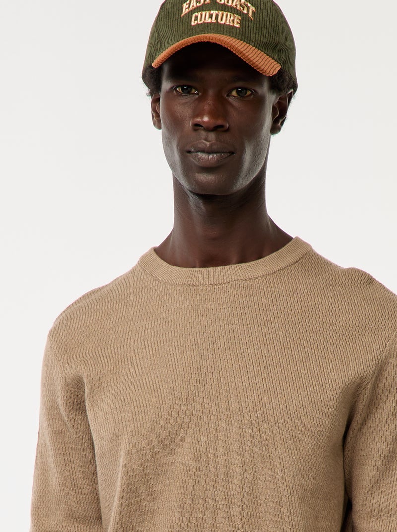 Gebreide trui met ronde hals en fantasiepatroontje Bruin - Kiabi